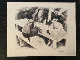 Schöne Lithographie – Gesellschaft am Tisch