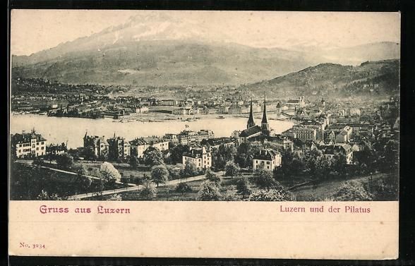 Cartes postales: Luzern, Teilansicht mit Kirche und Pilat – D'occasion à Berlin par bartko-reher