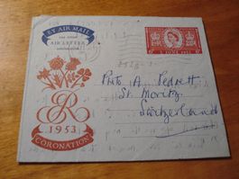 Grossbritannien, Aerogramm 1953, Krönung, gelaufen