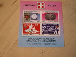 1998 URUGUAY - SUIZA, BLOCK EXPOSICION FILATELICA TEMATICA