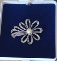 Broche vintage Marguerite en Argent 830, perle et strass –
