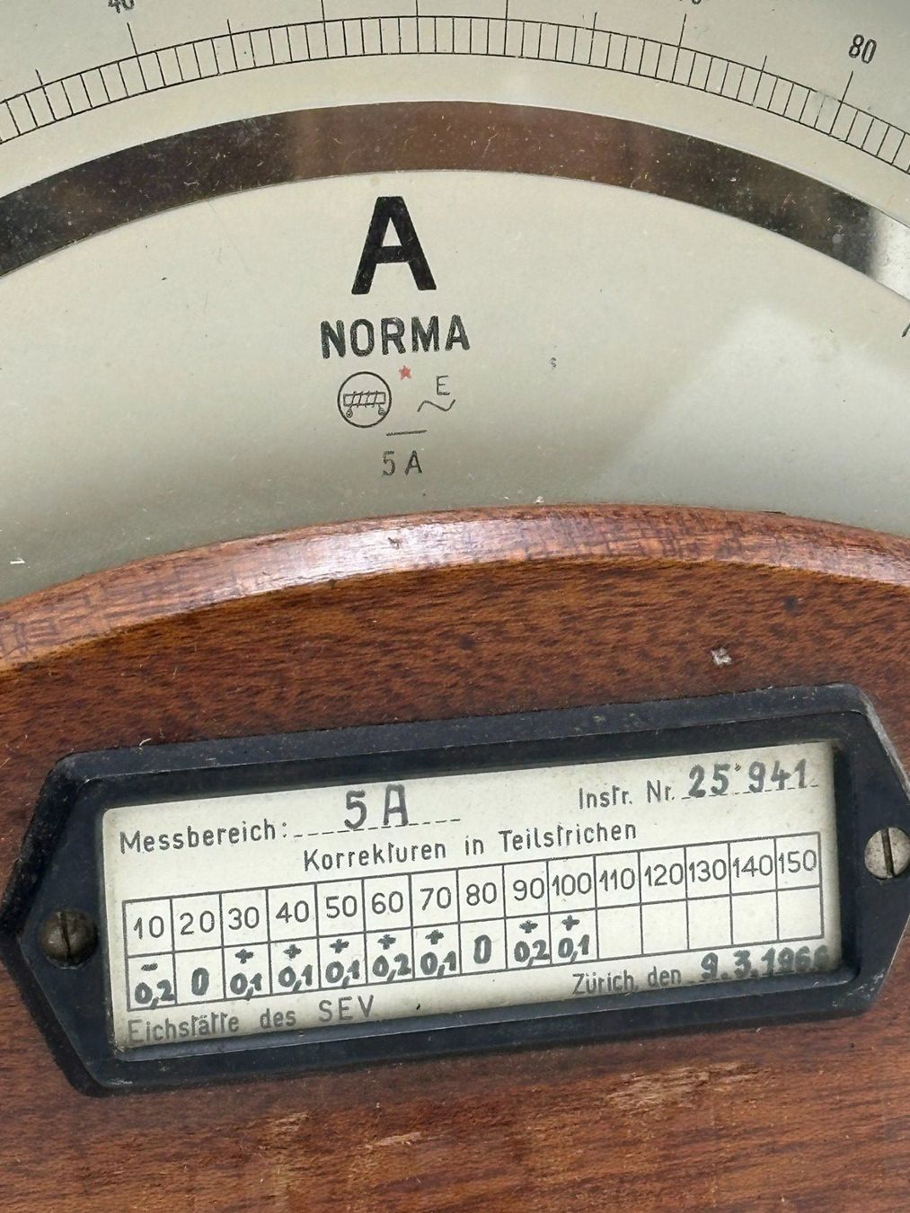 Misurare: Messgerät ca.1966 NORMA, E. Schiltknecht Zürich Ampèremeter – Usato da Luzern venduto da Lager6640 2