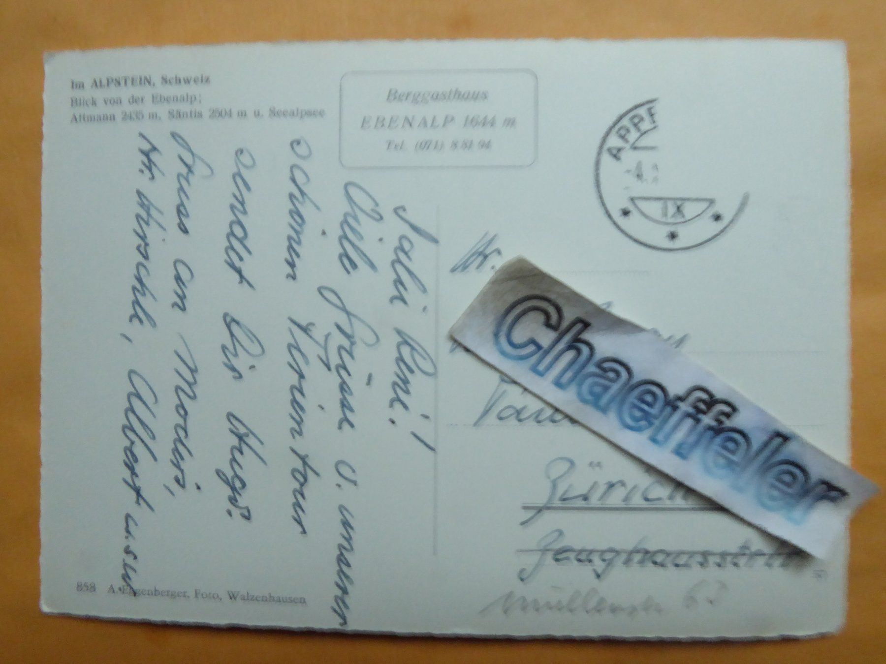 Cartoline postali: Im Alpstein, Schweiz – Usato da Zürich venduto da Chaeffeler 1