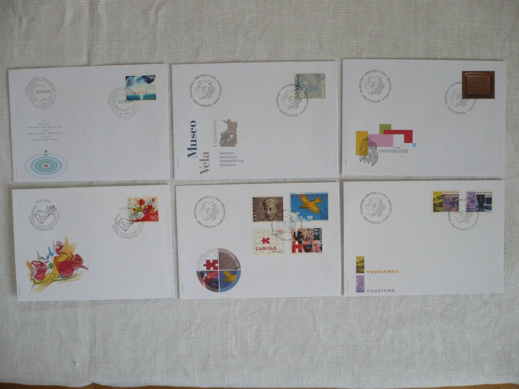 Tutti i francobolli: 2001 6 FDC SBK 1015 - 1024 – Usato da Zürich venduto da saltandpepper008