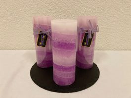 Kerzen - Set lila marmoriert, 3 Stück a je 6,8 x 18 cm