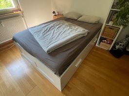 IKEA Bett 140x200 weiss 4 Schubladen, Lattenrost & Matratze