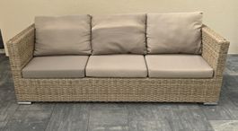 Gartensofa Polyrattan beige 3-Sitzer mit Staufach