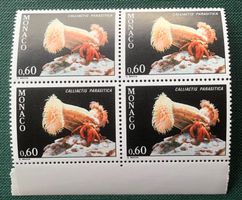 4er Block Briefmarken aus Monaco Mediterrane Fauna 1980