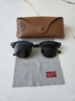 Ray-Ban Clubmaster Sonnenbrille, schwarz, gold, Etui braun