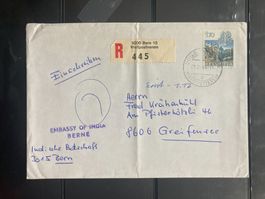 Schweiz 1986 R-Brief 1.7Fr. Krebs 3000 Bern 15 Weltpostver.
