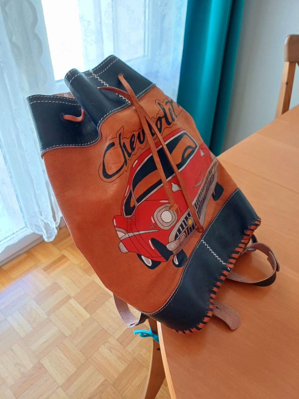 Rucksäcke: Chevrolet Lederrucksack, Oldtimer-Motiv, Handarbeit – Neu (gemäss Beschreibung) aus Kloten von Juanita3 1
