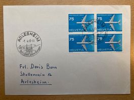 1960 Nr 354 Swissair Brief mit Viererblock, Stempel vom ET