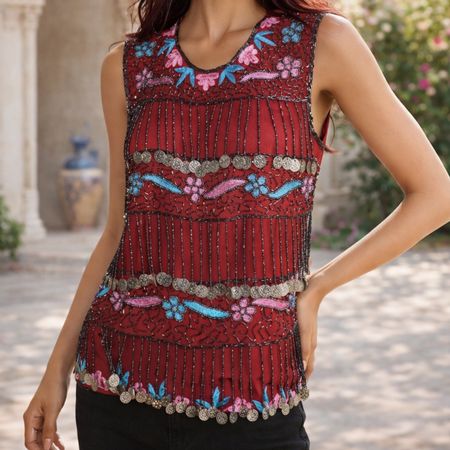 Oberteil Perlen Top 38 40 Bauchtanz Bellydance Rot Gr.M