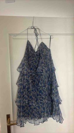 Minikleid blau floral gestuft Neckholder