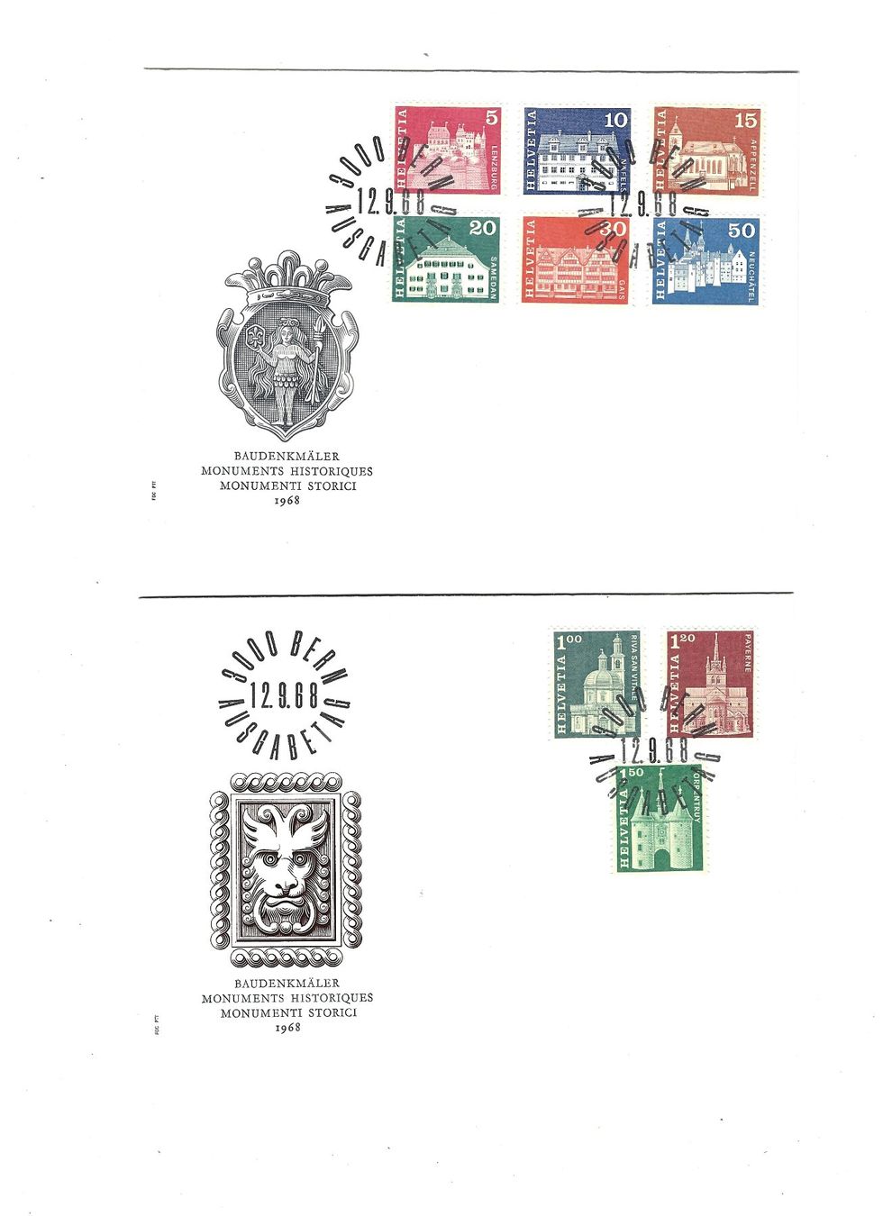 Tutti i francobolli: Helvetia Monuments historiques FDC 12.09.68 – Nuovo e nell'imballaggio originale da Uvrier venduto da matdivers