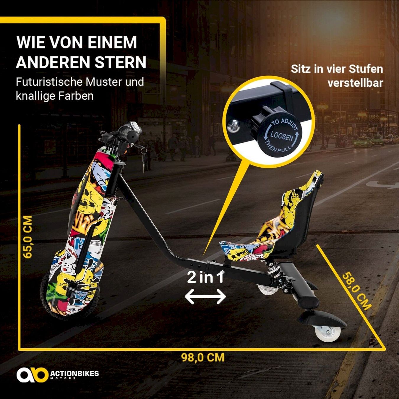 Fahrzeuge für Kinder: Elektro-Drift-Trike Grafit Gelb – Neu und originalverpackt aus Bottighofen von zaap 6