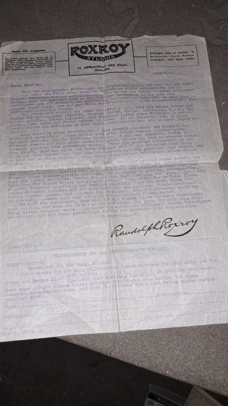 Documenti: Horoskop Dokument um 1915 – Usato da Kölliken venduto da Upcycling-by-Mc-TAM 5