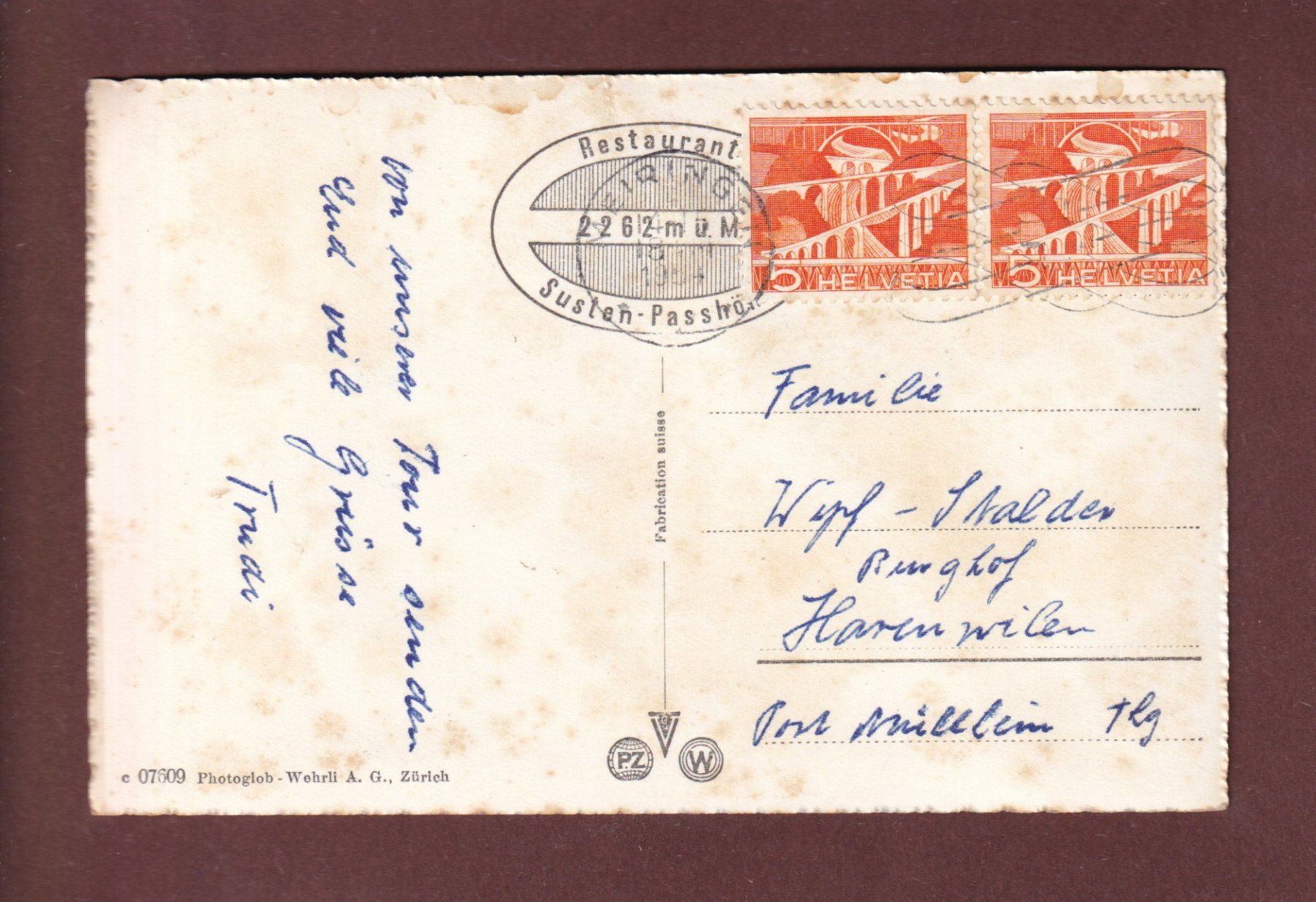 Cartoline postali: Restaurant SUSTENPASSHÖHE - 1954 – Usato da Pully venduto da nicecards-shop 1