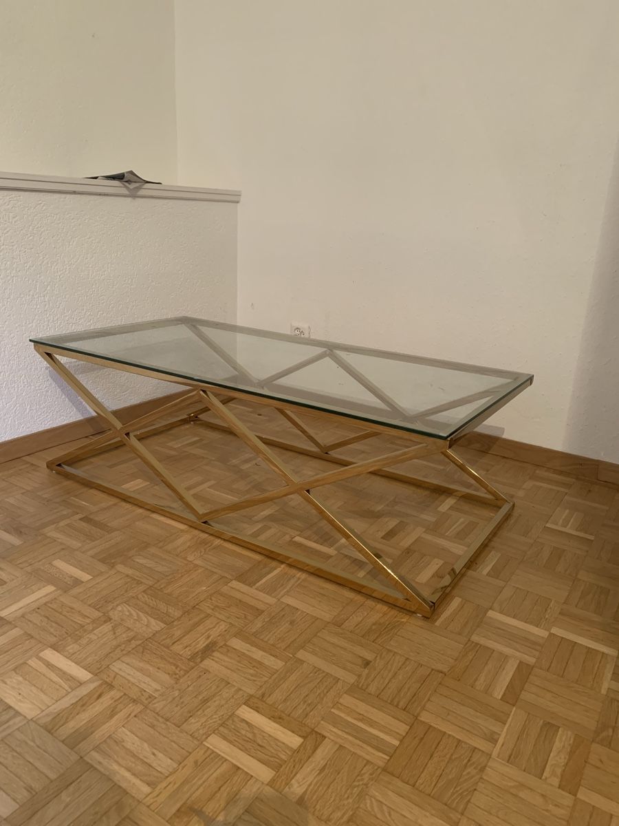 Tavoli: Table basse rectangulaire plateau en verre et doré – Nuovo (secondo la descrizione) da Neuchâtel venduto da dim_dbm8 2