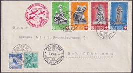 1940, B3-B6+Nr.202+207 auf Beleg vom ROTKREUZ-FLUG: AARAU