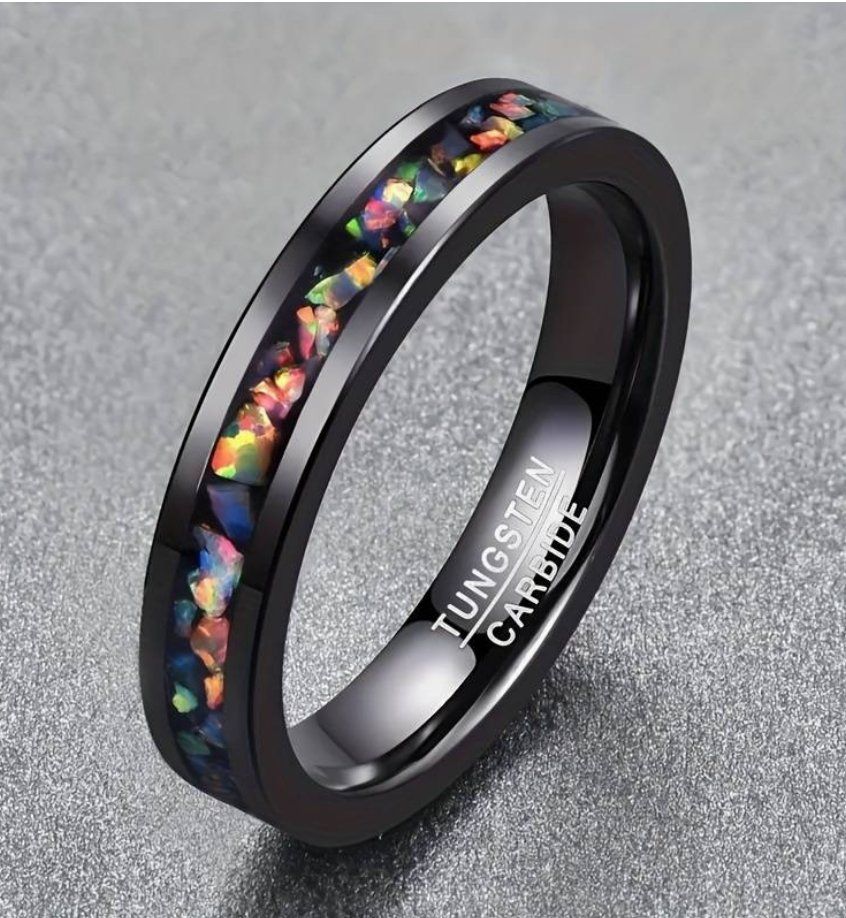 Anelli: Tungsten Carbide Wolfram Ring Size 8, mit Opalsplittern – Nuovo (secondo la descrizione) da Schwanden GL venduto da UHRKNALL 1