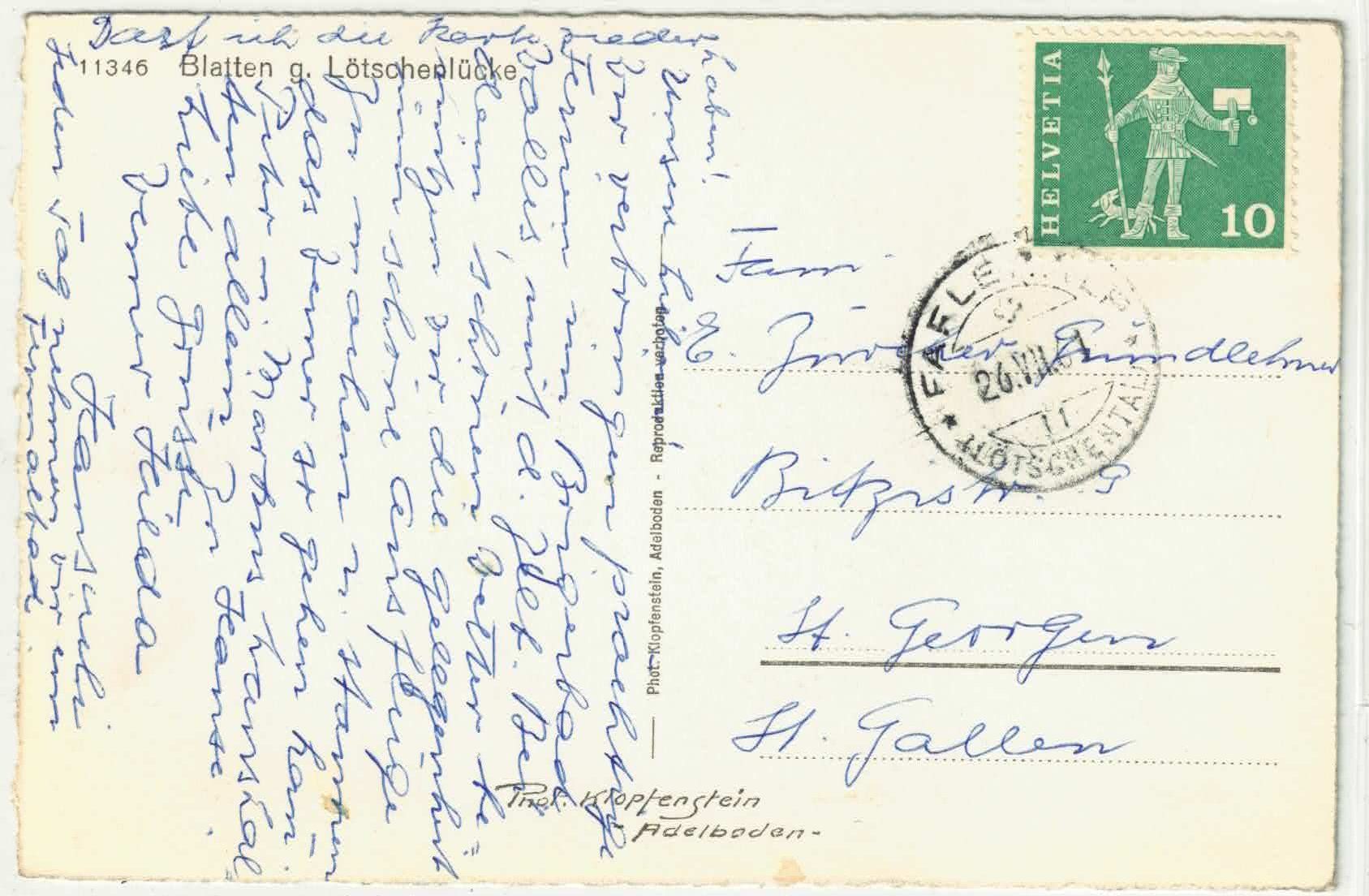 Cartoline postali: Blatten gegen Lötschenlücke – Usato da Ettingen venduto da Kartenplanet 1