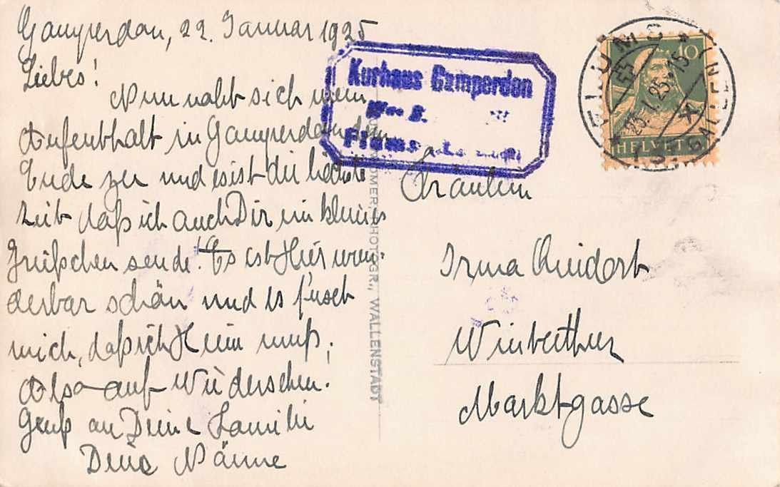 Cartoline postali: GRUSS aus GAMPERDON FLUMS SG 1925 – Usato da Winterthur venduto da SchatzchischtliWinti 1