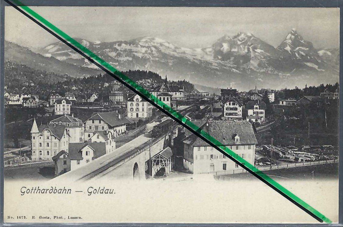 Cartoline postali: Goldau, Gotthardbahn. Bahnhof. – Usato da Horw venduto da SwissSteamMemories