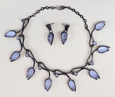 Vintage Halskette(Choker) + Ohrringe F: Gold Blüten/Knospen