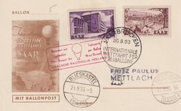 SAAR 1953: Karte Ballonpost - Wettfahrt