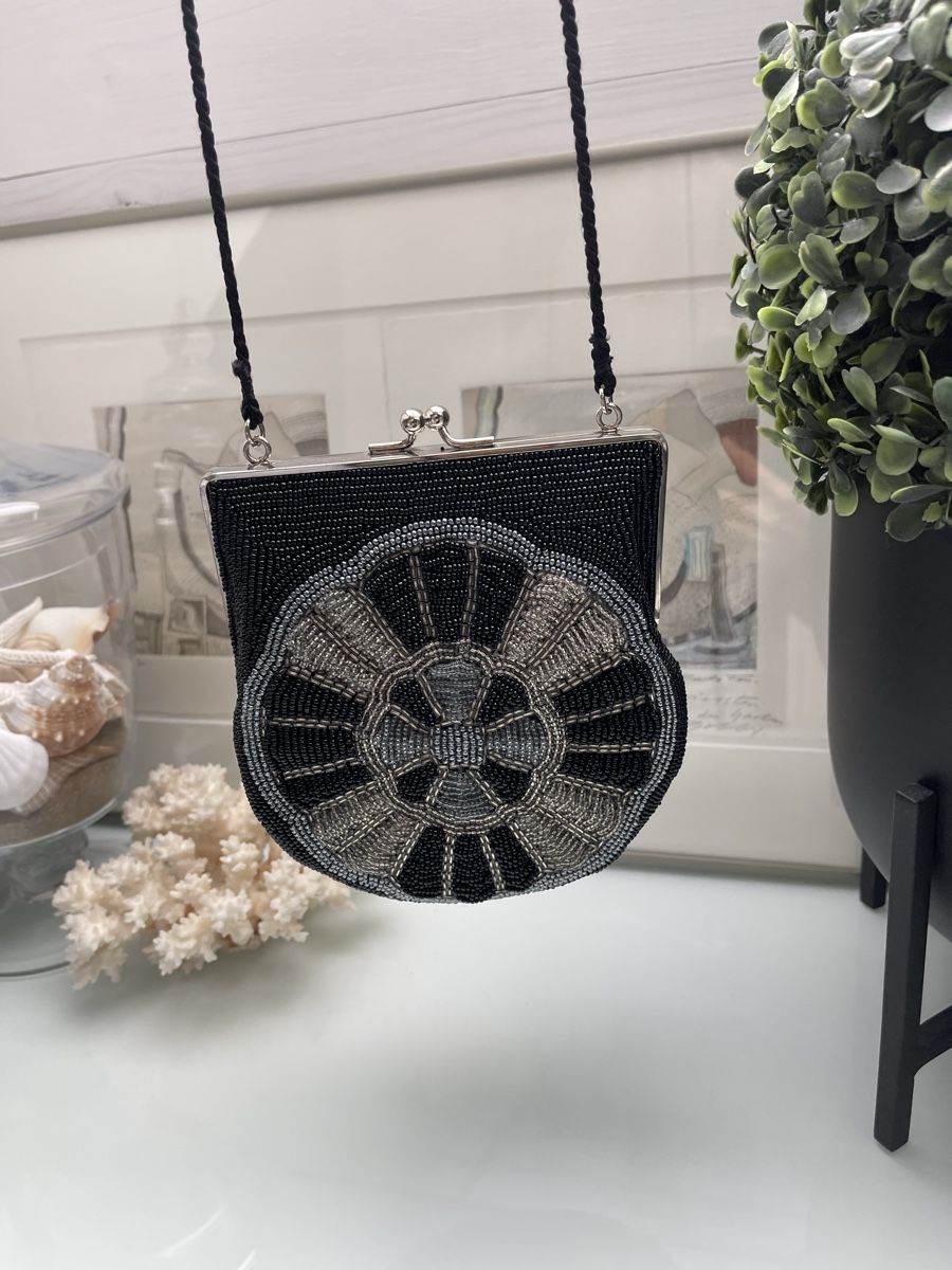 Borse da donna: Art-Deco Perlen-Abendtasche | Schwarz & Silber | Handbestick – Usato da Winkel venduto da Glamour-Style 7