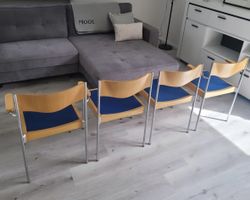 4er Set Horgen Glarus Stühle mit blauen Sitzflächen