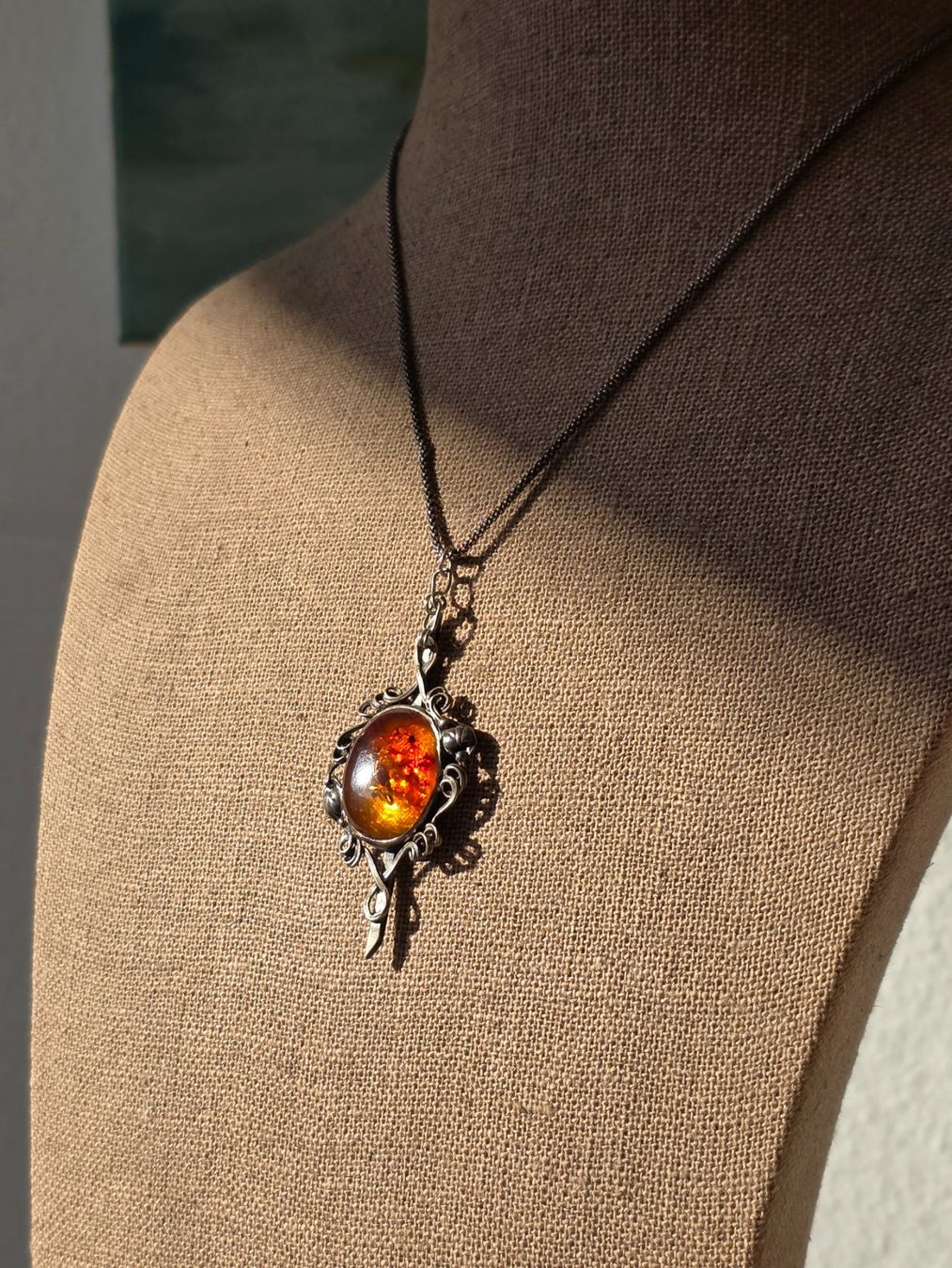 Catenine: Vintage Silber Kette mit Bernstein Anhänger – Usato da Zürich venduto da tsu_76bc 4