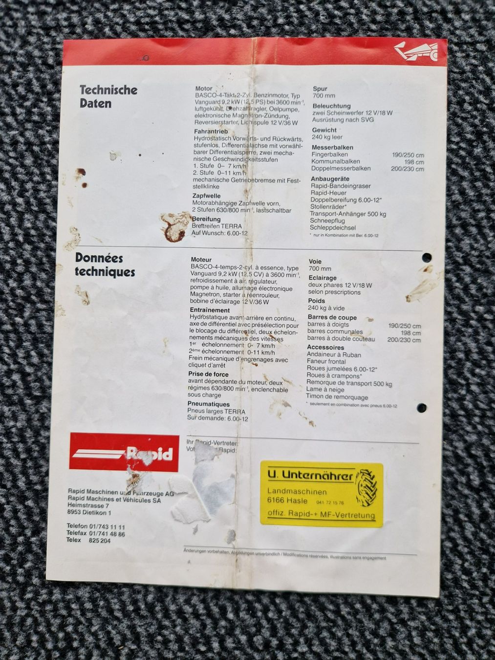 Rapid Trattori: Original Prospekt Rapid Motormäher 507 – Usato da Dürnten venduto da Bachtel84 2