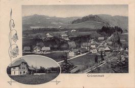 Grünenmatt, Gesamtansicht und Bahnhofsgebäude um 1915-20