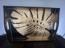 Caspari Tray Palm Leaves Black Gold 53x38cm