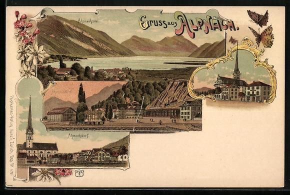 Ansichtskarten: Litho Alpnach, Kirche im Ortsbild, Teila – Gebraucht aus Berlin von bartko-reher
