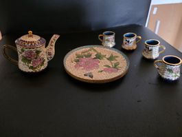 Vintage Miniatur Tee Schnaps Service Hong Kong Metall Porze.