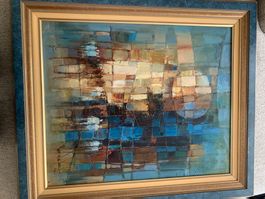 Tableau abstrait huile sur toile encadré