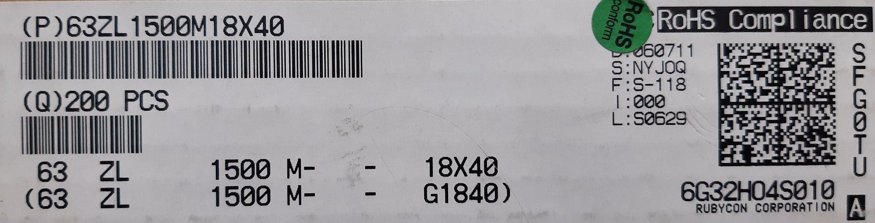Componenti elettronici: 10x condensateur Rubycon ZL 1500uF 63V – Nuovo (secondo la descrizione) da Attalens venduto da Gmsa68 1