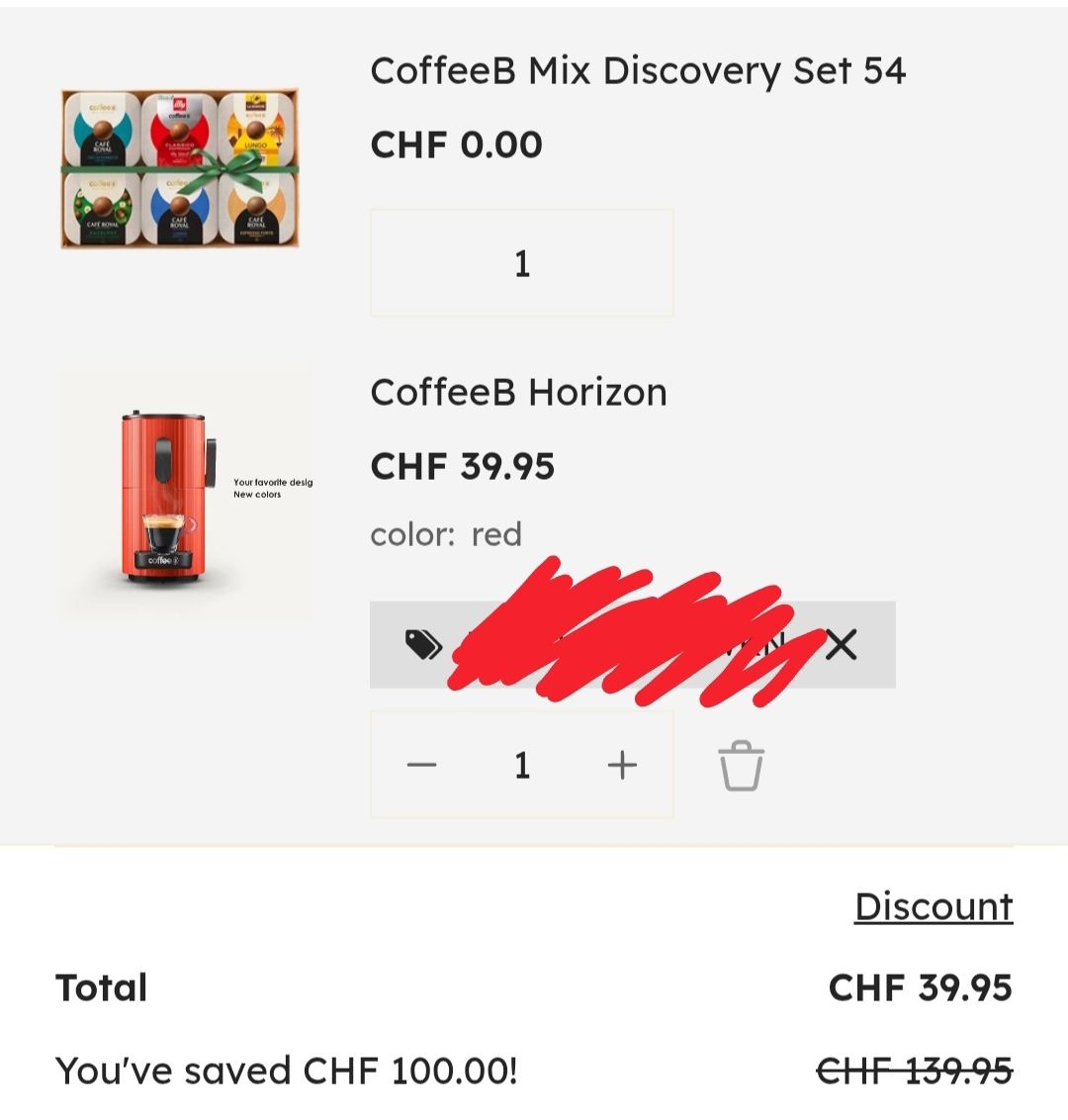 Gutscheine: *CoffeeB code — CHF 100 off for CHF 30*  – Neu und originalverpackt aus Ecublens VD von Sedbou