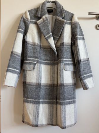 Manteau Caroll Paris, taille 42, carreaux gris, crème