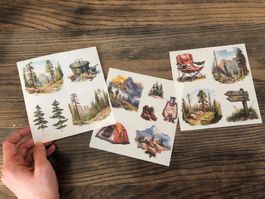 Sticker Aufkleber Scrapbook Wald Wandern Camping Natur