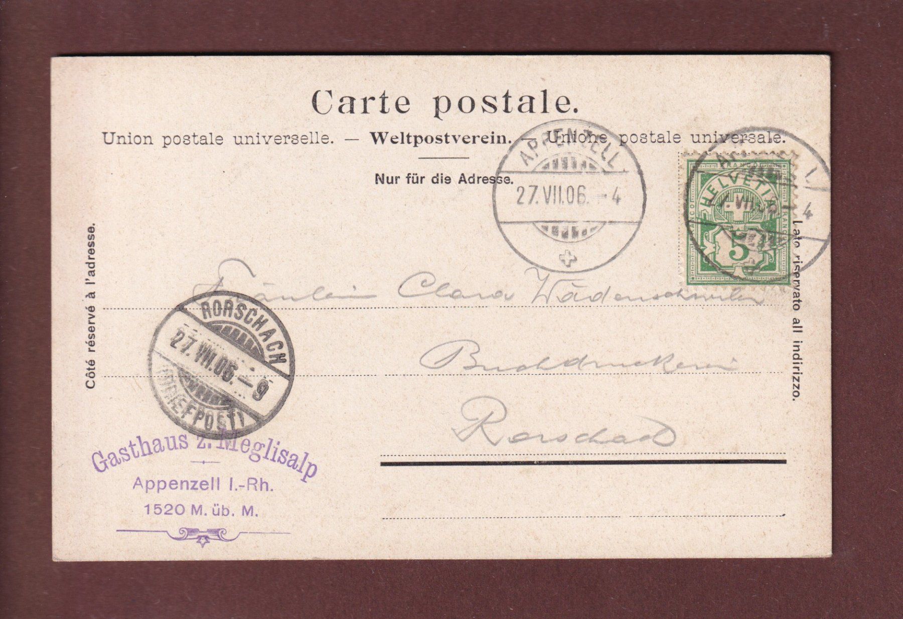 Cartoline postali: SEEALPSEE - Altmann - Säntis - 1906 – Usato da Pully venduto da nicecards 1