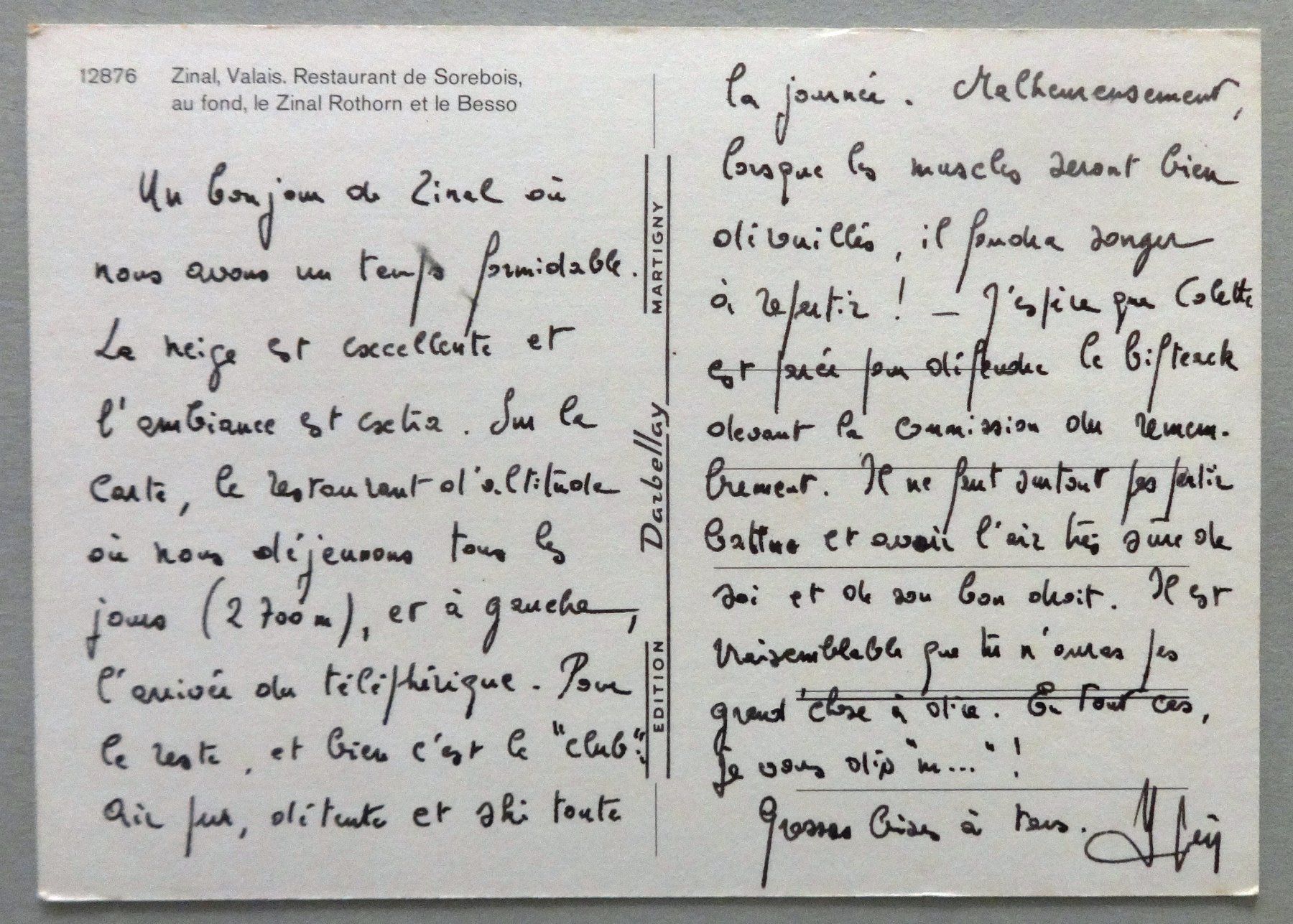 Cartoline postali: Zinal, Rest. de Sorebois – Usato da Fétigny venduto da Billy2miny 1