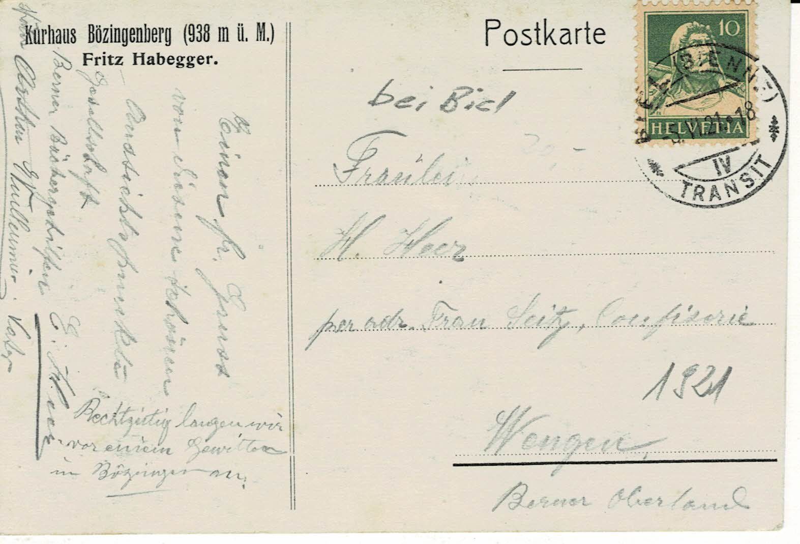 Cartoline postali: Kurhaus BÖZINGENBERG BE gel. 1921! – Usato da Hergiswil NW venduto da Kartenfrau 1
