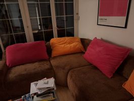 Set of 4 big pillows, 2 orange and 2 pink
