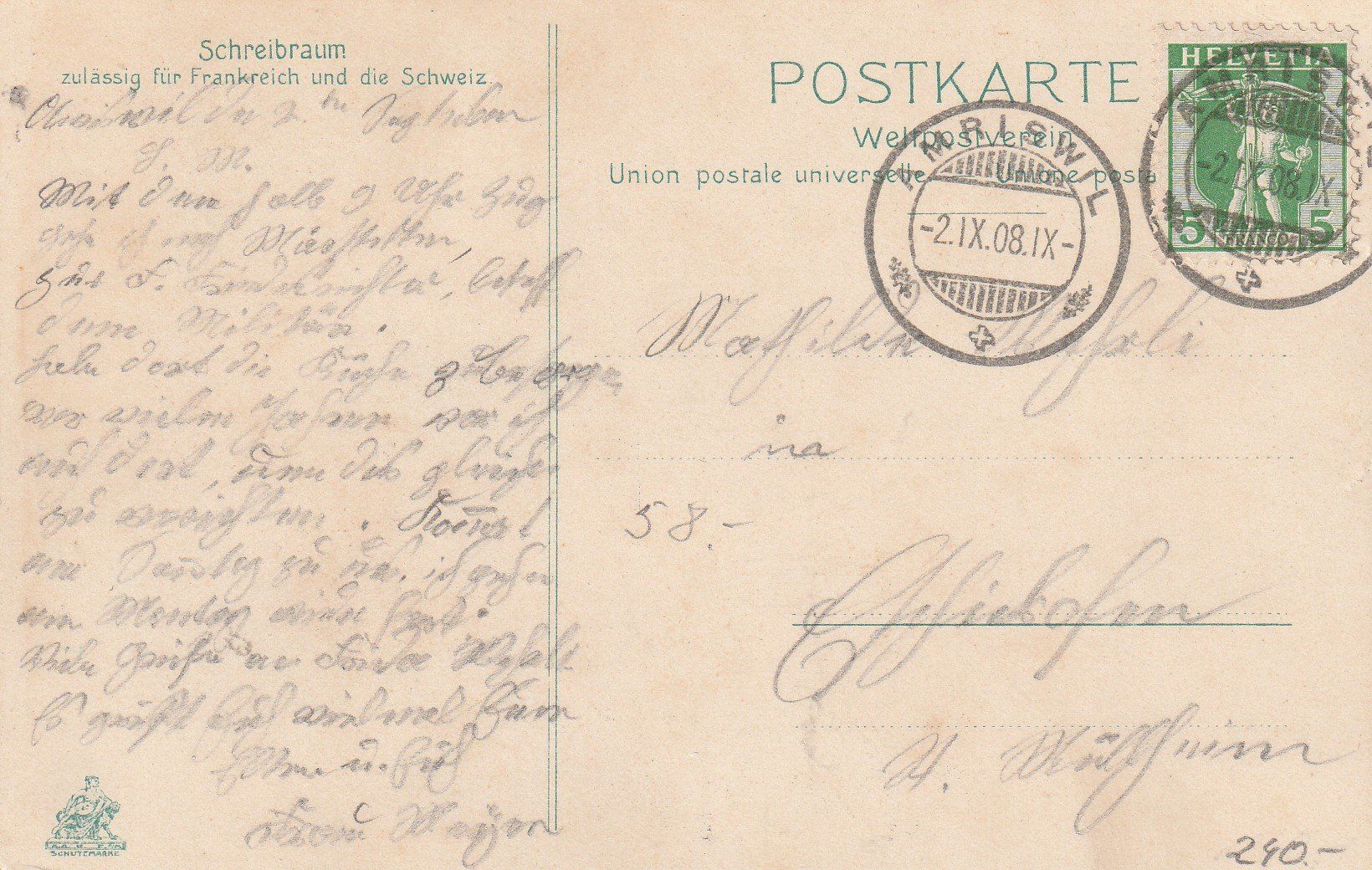 Cartoline postali: Wyl-Litho-Bahnhof-Post-Augenklinik-Asyl-1908 – Usato da uttwil venduto da Koehlerfred 1