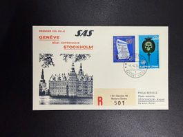 SAS Erstflugbrief Genf - Stockholm ab UNO 1974