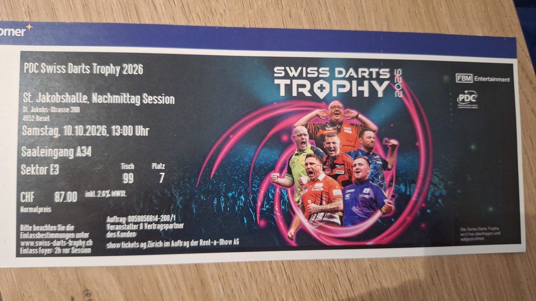 Biglietti: 2x Tickets Swiss Darts Trophy Basel – Usato da Unterschächen venduto da aasu123